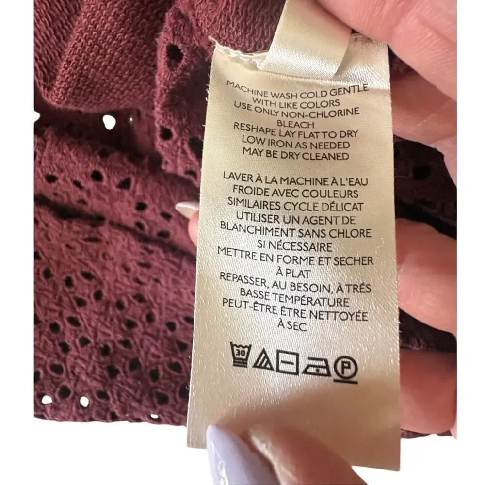 Anthropologie Pilcro Burgundy Knit & Eyelet Sweatshirt Women Size M Oversized